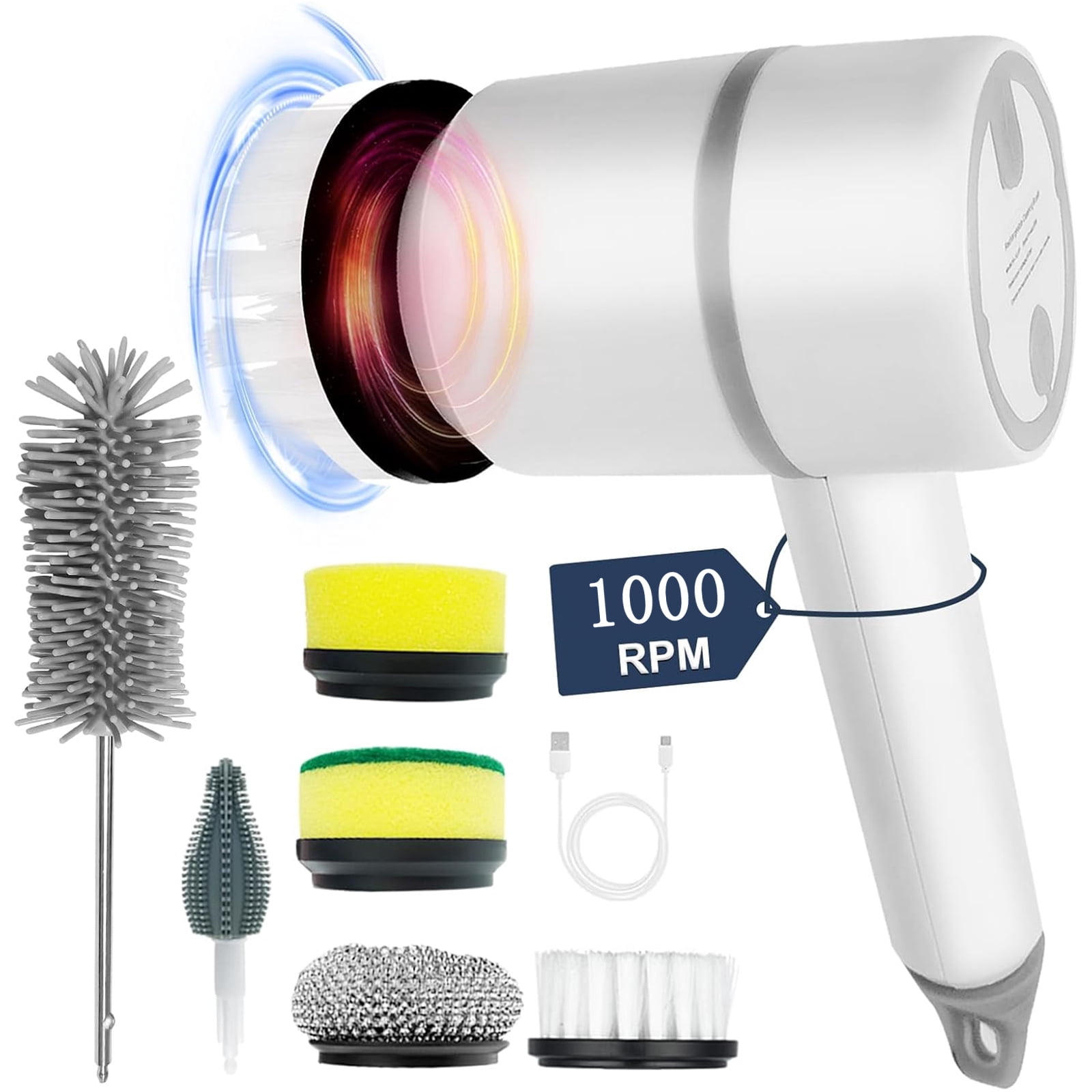 Haokaini Electric Spin Scrubber 1000RPM with 6 Brush Heads, Portable Rechargeable Scrub Cleaner Cordless for Cleaning Tub/Tile/Sink/Floor/Window