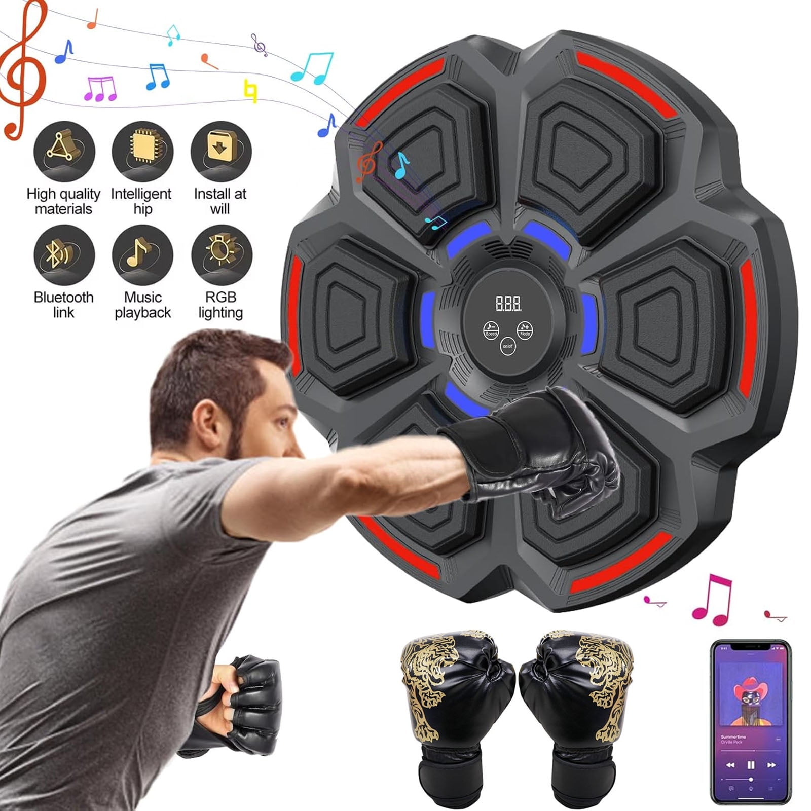 Music Boxing Machine, Wall Mounted Smart Bluetooth Boxing Trainer with ...