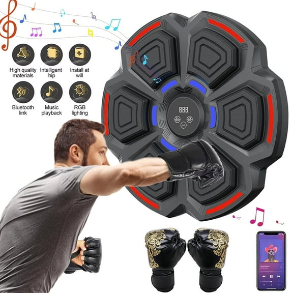 Music Boxing Machine, Wall Mounted Smart Bluetooth Boxing Trainer with Gloves & LED, Electronic Boxing Training Exercise Equipment, Music Boxing Target Workout Punching Machine for Home Indoor