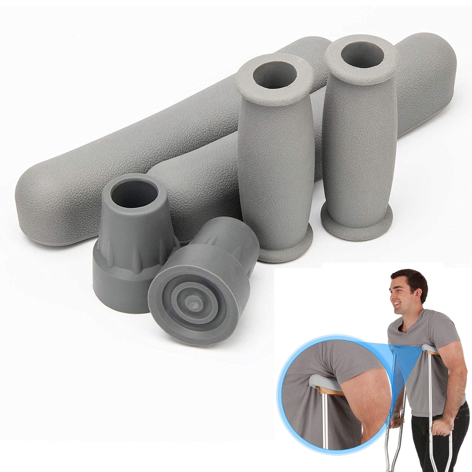 Haokaini Replacement Crutch Parts Set, Comfortable Gray Rubber Pads