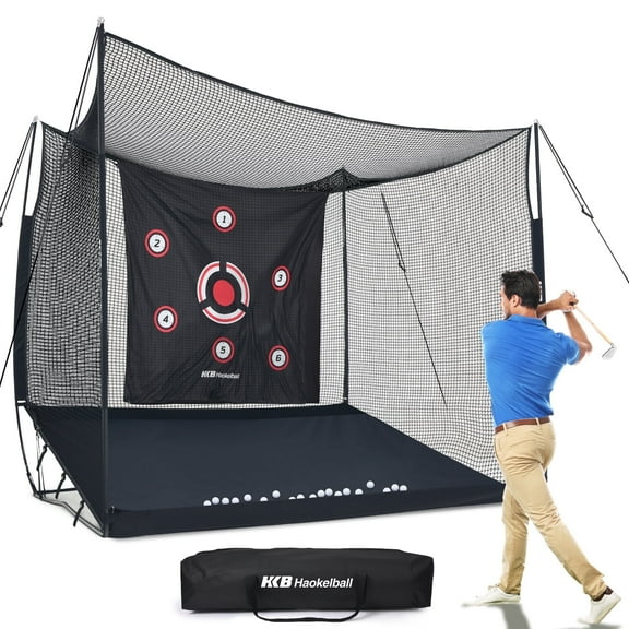 Haokelball 10x8x6ft Golf Practice Net with Target Cloth & Carry Bag Heavy-Duty Golf Hitting Cage Net for Backyard Indoor & Outdoor