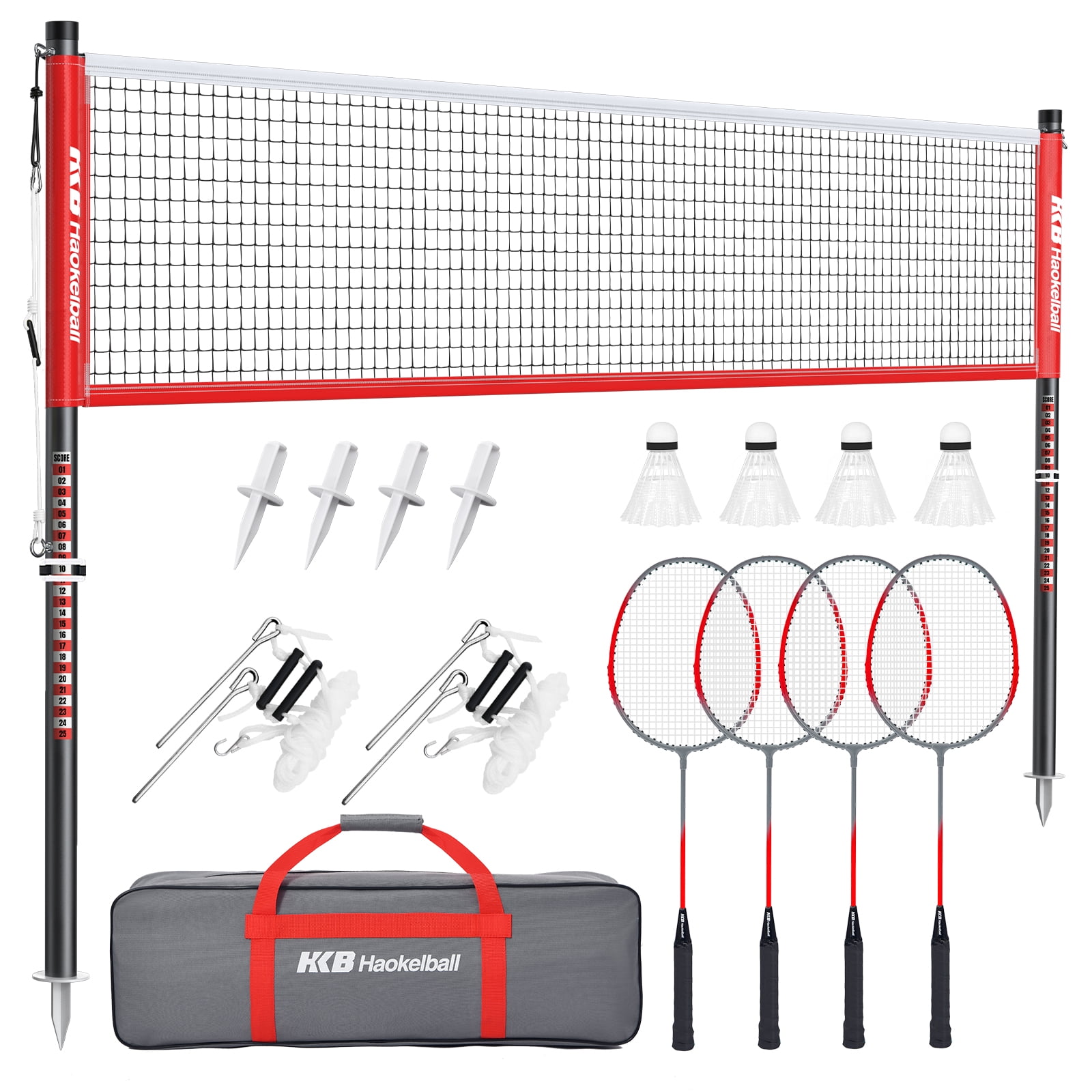 Haokelball Badminton Net Set for Backyard – 20FT Portable Outdoor Game Set with Stable Tension System, Poles, Rackets, Shuttlecocks & Carry Bag