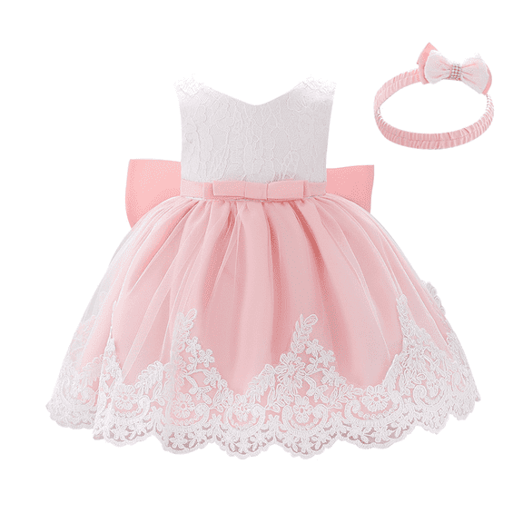 Haolong Baby Girls Formal Dress Lace Bowknot Baptism Embroidery Princess Birthday Wedding Flower Tutu Gown with Headwear 9-12 Months Dark Purple