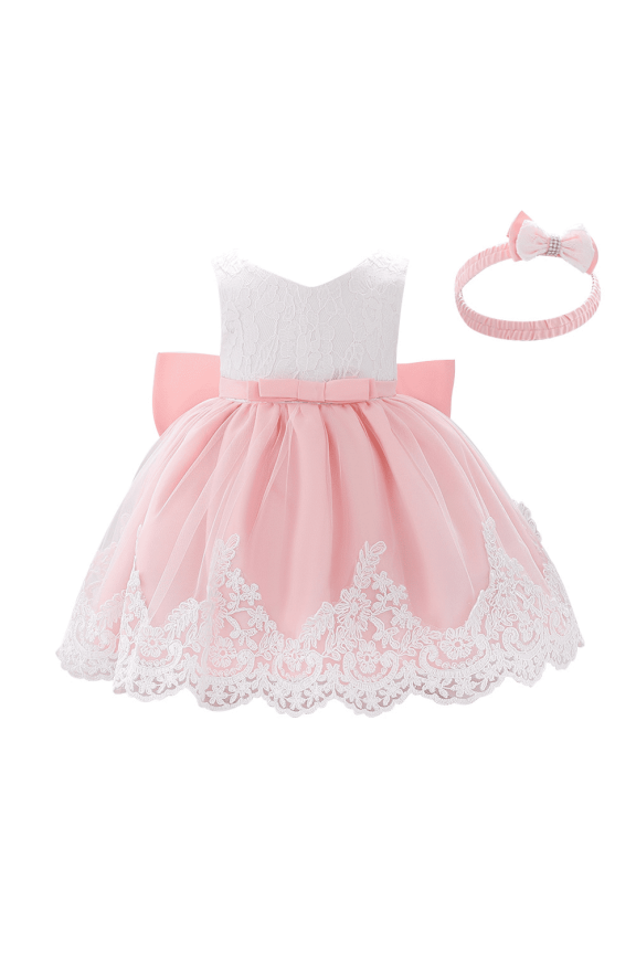 Baby Girls Formal Dress Lace Bowknot Baptism Embroidery Princess Birthday Wedding Flower Tutu Gown with Headwear 9-12 Months Dark Purple