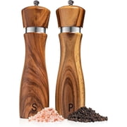 Haomacro Kitchen Wooden Salt and Pepper Grinder Set Refillable Salt & Pepper Mills Adjust for Customized Coarseness, Crafted of Solid Acacia Wood with Ceramic/Stainless Steel Core, 8 Inches 2 Pack