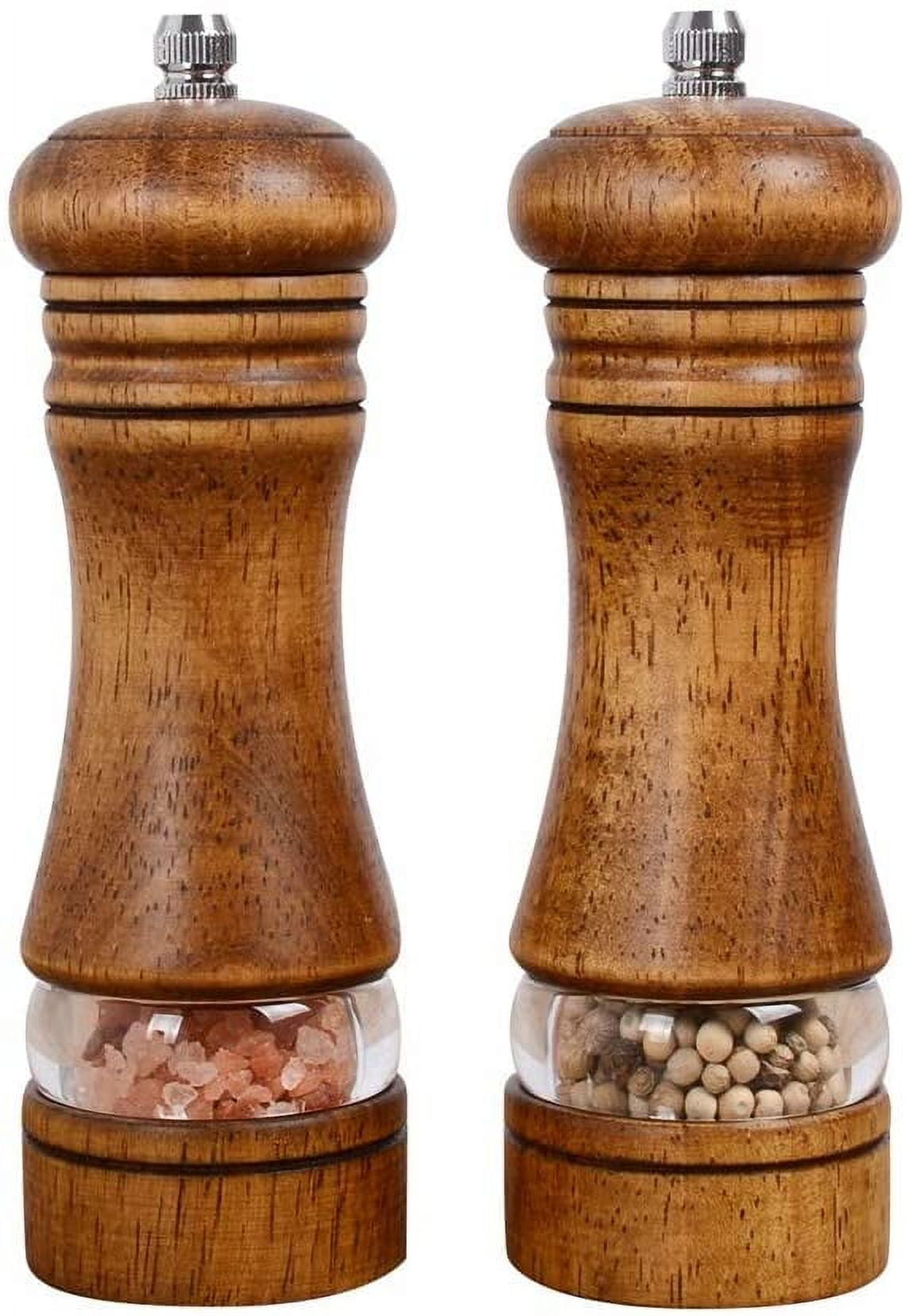 Haomacro Pepper Grinder,Wood Salt and Pepper Grinder Mills Sets, Classic  Manual Salt Grinder Refillable Pepper Mill Sets with Acrylic Visible Window