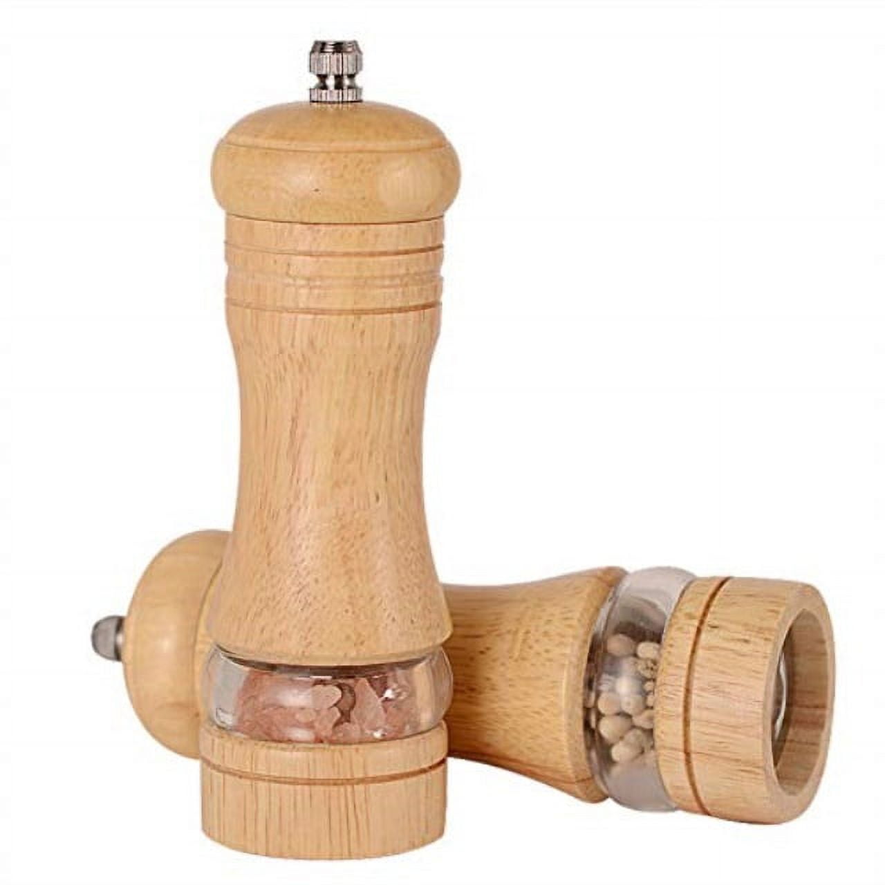 Haomacro Salt and Pepper Grinder Set, Wood Pepper Mills,Wooden Salt  Grinders Refillable Manual Pepper Ginder with Acrylic Visible  Window,Ceramic