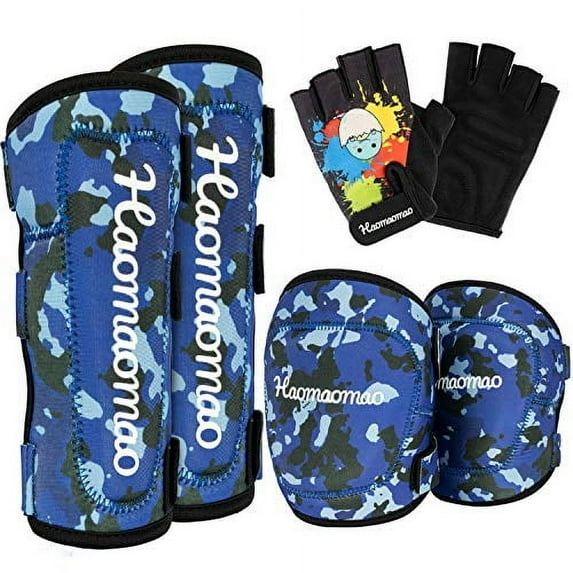 Haomaomao Kids Knee Pads Knee Pad and Elbow Pads Wrist Guards Protective Gear Set for Roller Skates Cycling BMX Bike Skateboard Inline Scooter Riding Skatings unisexual Gift (Blue Camo,8-11