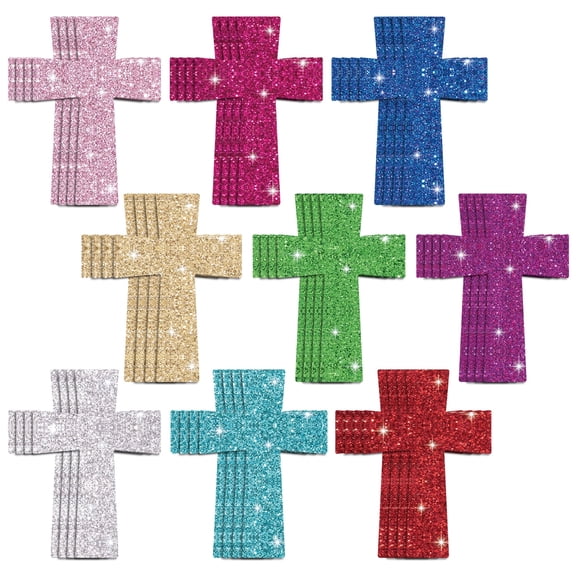 Haooryx Glitter Easter Cross Paper Cutouts for Bulletin Board Decorations,100Pack