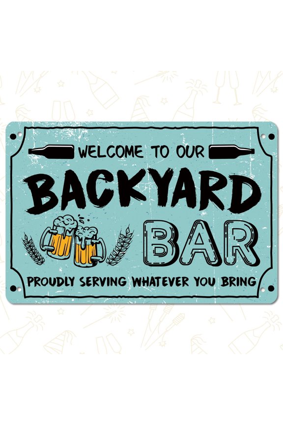 1Pc Backyard Bar Sign Blue Rectangle Iron Hanging Board for Garden Party 7.9x11.8inches
