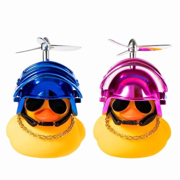 Belanttega 2 Pack Rubber Duck Toys Car Decorations Cool Helmet Yellow Duck Car Dashboard Ornaments Set, Blue and Pink Rubber Ducks with Propellers Helmet, Sunglasses, Gold Chain for Adults, Kids Gift
