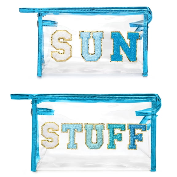 Haooryx PVC Cosmetic Bag Patch STUFF SUN Letter Makeup Bag for Valentine's Mother's Day,2pcs