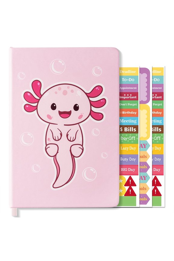 Axolotl Notebook with Stickers,Pink Diary Notebook Present for Christmas New Year Birthday