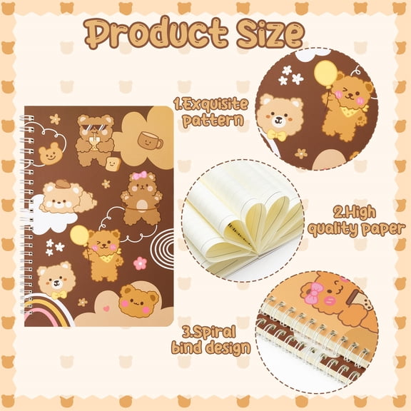 Haooryx Bear Theme Spiral Notebooks, A5, 2 Count, 2 Pack