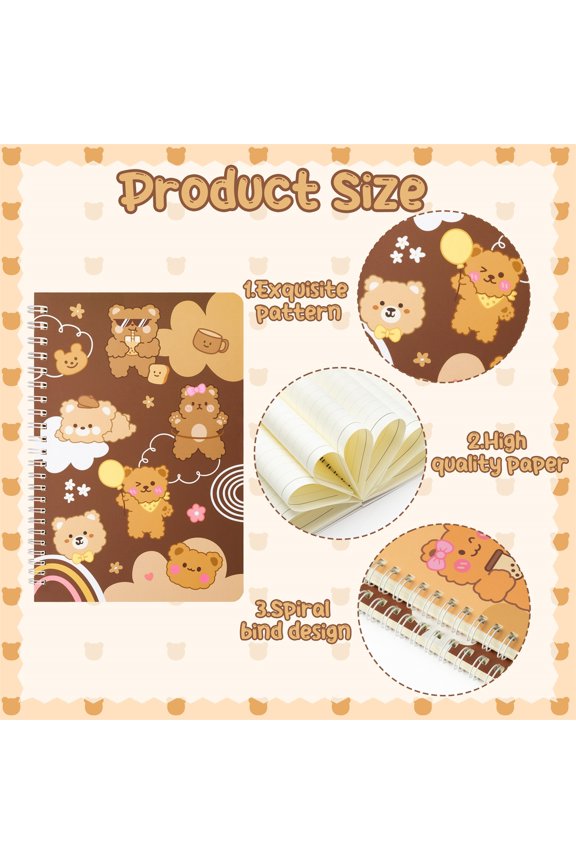 Bear Theme Spiral Notebooks, A5, 2 Count, 2 Pack