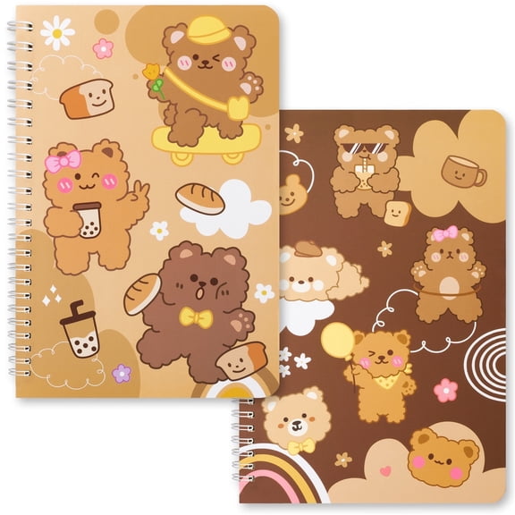 Haooryx Bear Theme Spiral A5 Notebooks, for Office, 2 Pack