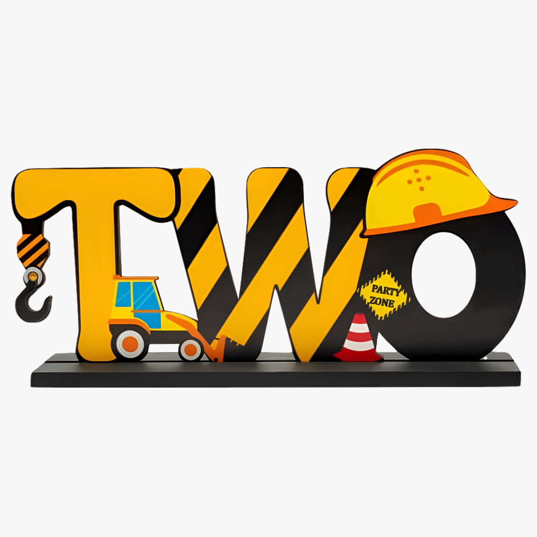 Haooryx Construction Truck Two Letter Sign Wooden Table Centerpiece for Boys, Two Years Old Baby 2nd Birthday Party Decorations, Construction Theme Party Supplies Baby Shower Decor Photo Props
