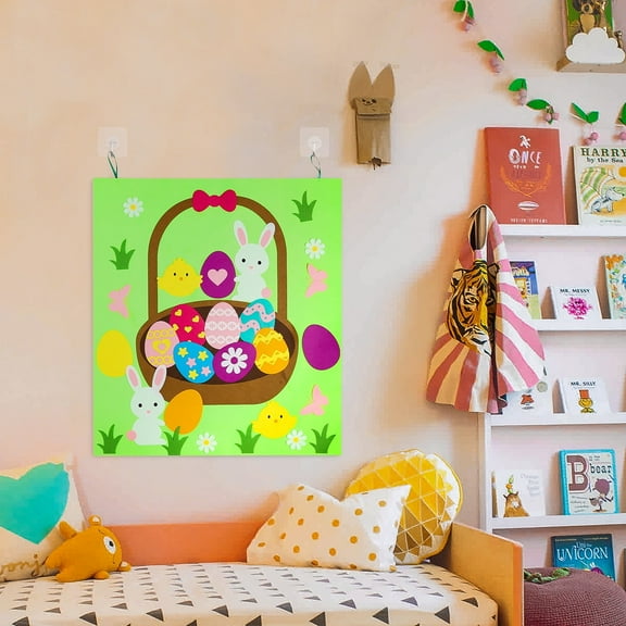 Haooryx DIY Easter Basket Felt Art Craft Kids Favor Green Rectangle Felt Storyboard Party Backdrop