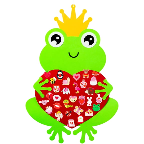 Haooryx Felt Sticky Frog Prince Decorations Wall Art Ornament, 34Pcs Frog Prince Red Love Kit DIY Crafts Valentine's Day Gift for Boys and Girls