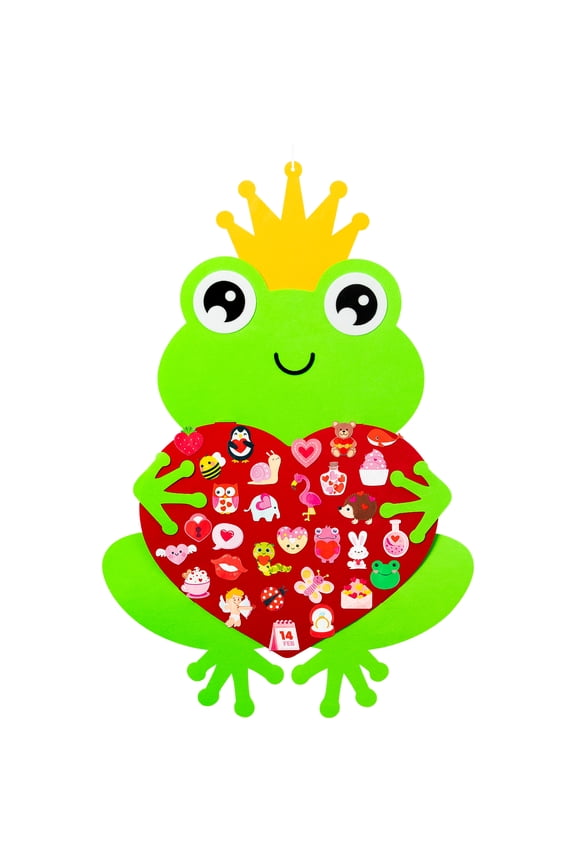 Felt Sticky Frog Prince Decorations Wall Art Ornament, 34Pcs Frog Prince Red Love Kit DIY Crafts Valentine's Day Gift for Boys and Girls