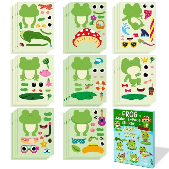 Haooryx DIY Frog Face Sticker Craft Kit, 40 Pack, for Walls Books Cards Decoration