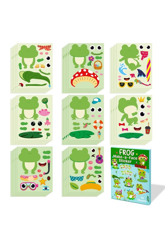 DIY Frog Face Sticker Craft Kit, 40 Pack, for Walls Books Cards Decoration