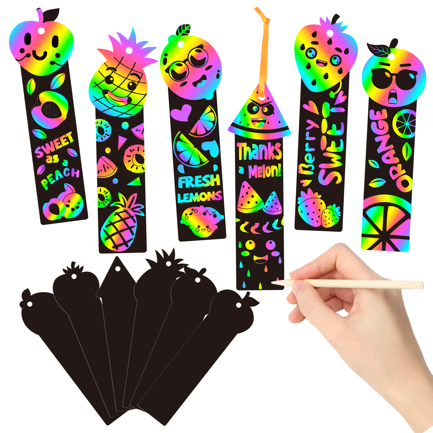 Scratch Ribbon Pattern Haooryx Fruit Bookmark Scratch Card Set DIY Paper for Kids, 6 Styles ...