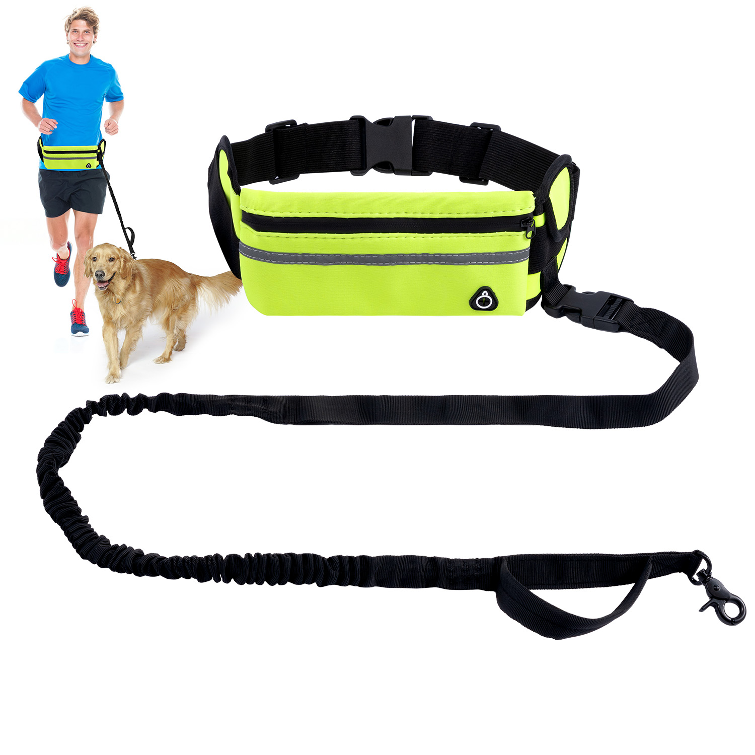Haooryx Hands Free Dog Leash for Dog Walking Jogging Running, Durable Lead with Pouch Adjustable Belt for Small and Medium Dogs, Green