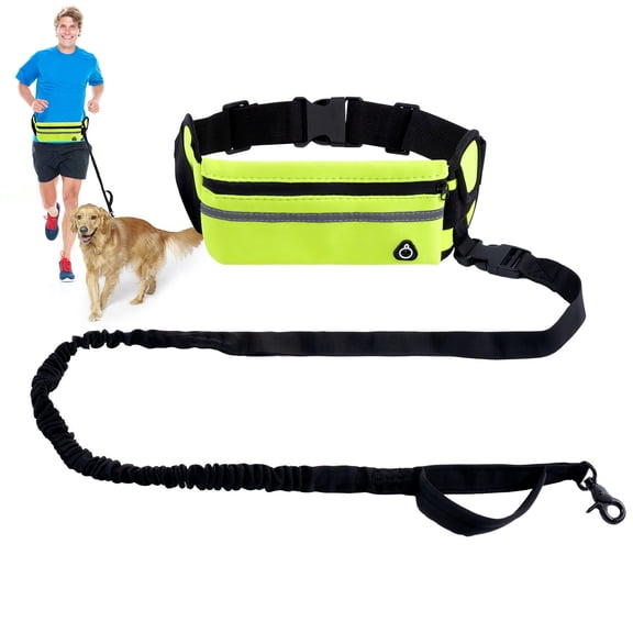 Haooryx Hands Free Dog Leash for Dog Walking Jogging Running, Durable Lead with Pouch Adjustable Belt for Small and Medium Dogs, Green