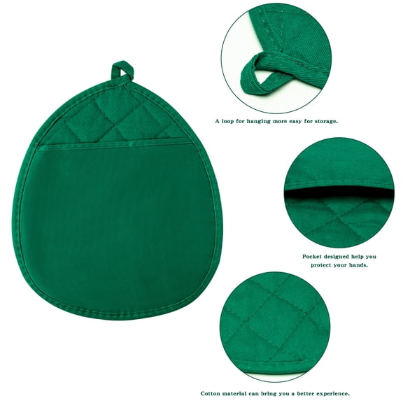 Haooryx Heart Shaped Pot Holders with Pockets,Cotton Heat Insulation Mats with Hanging Rings, Green,5 Pieces