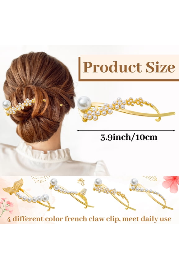 4-Pack Pearl Twist Hair Clips, Non-Slip Jaw Hair Claws for Women & Girls, Back to School Barrettes Mothers Day