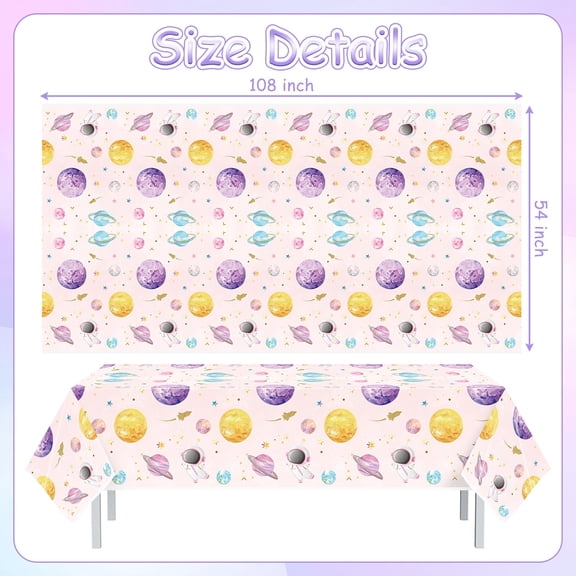 Haooryx Pink Space Print Disposable Tablecloth, Rectangular, 3 Pack, 54 x 108 in