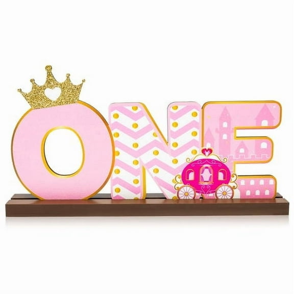 Belanttega Princess Glitter ONE Letter Sign Centerpiece for Girls First Birthday Party Decorations, Princess Tiara Shining Crown Table Decoration Girl's Party Decor Supplies Photo Prop