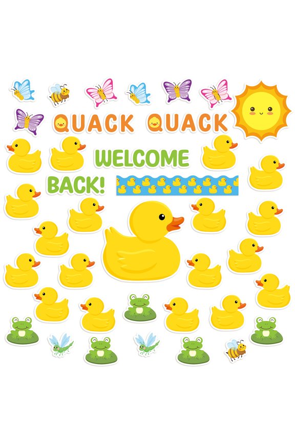 Quack Quack Welcome Back Bulletin Board Decorations - Sun Ducks Butterflies Dragonflies Bees Frogs Cardboard for Back to School Decor Supplies