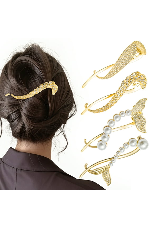 Rhinestone Hair Claw Clip For Girls Combs Barrettes Hairpin Fishtail Clip Hair Accessories4Pcs