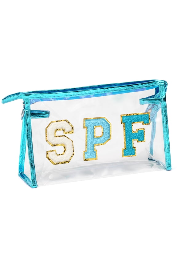 SPF Makeup Bag Letter Patch Cosmetic Bag with Zipper for Women & Girls, Large Storage Bag for Travel Beach Supply