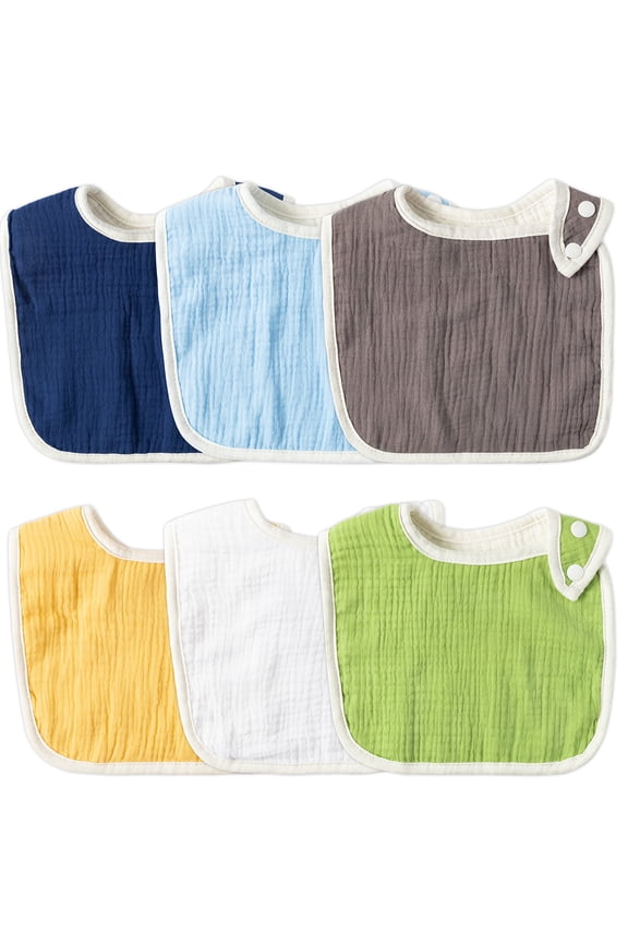 Snap Bibs for Newborns and Toddlers, 100% Cotton 22.8x32cm Bibs for Baby Teething Feeding Drooling, 6 Colours