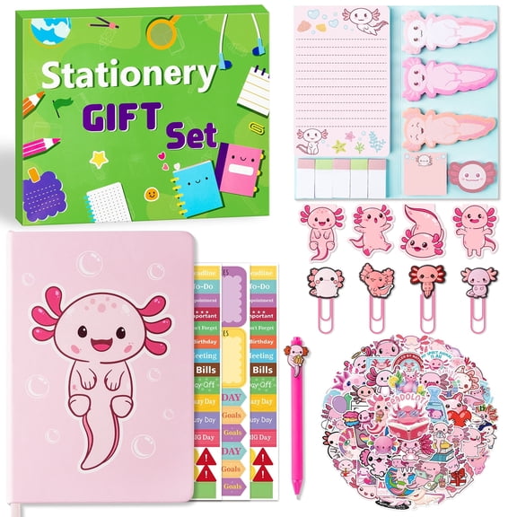 Haooryx Stationery Kit with Notebook, Sticky Notes, Pen, Stickers, Bookmark, Paperclip