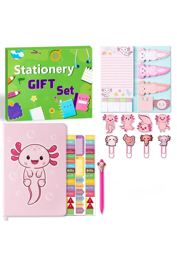 Stationery Kit with Notebook, Sticky Notes, Pen, Stickers, Bookmark, Paperclip