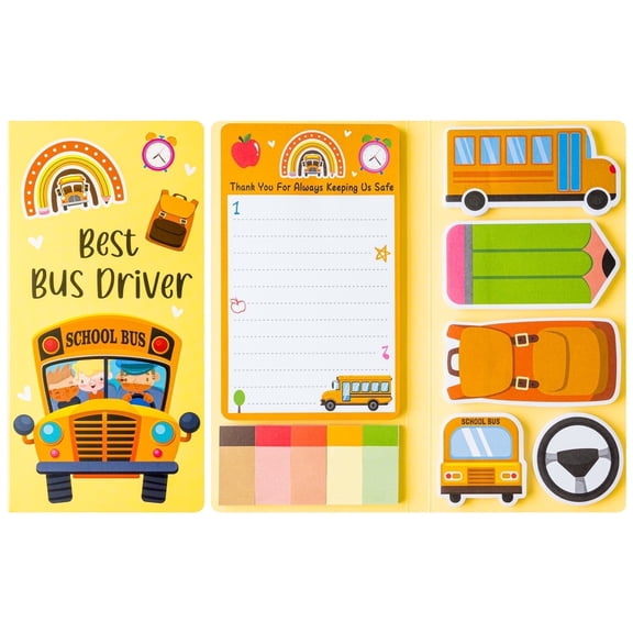 Haooryx  Bus Driver Sticky Note for  Teacher Appreciation Gift,  Bus Shape Sticky Memo Pads, Yellow,1Pack
