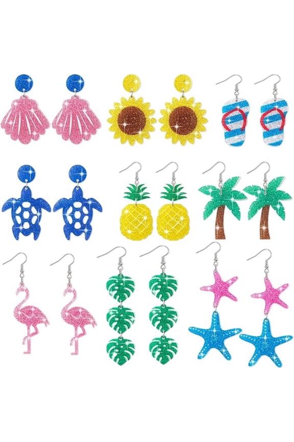 Hawaiian Beach Earrings for Women,Coconut Palm Leaf Acrylic Glitter Ear Hooks