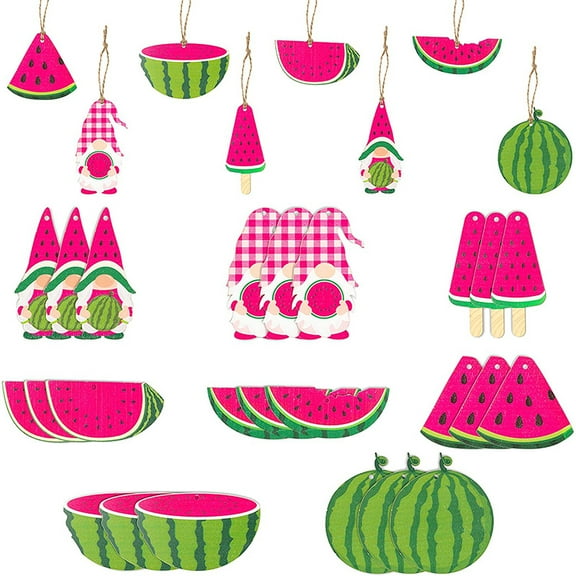 Haooryx Watermelon Wooden Pendant for Home Parties Decorations, 8 Styles Watermelon Hanging Ornament for Hawaiian Party Decor