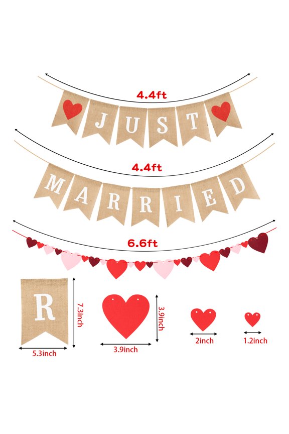 Just Married Burlap Banner for Wedding Decoration, 2 Pieces,Light Brown