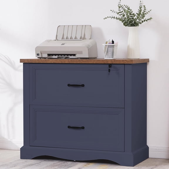 Haooyeah 31.5" Farmhouse Filing Cabinet with Locking Drawer, 2 Drawer File Organizer with Adjustable Rails for A4/Letter/Legal, Large Office Storage, Blue