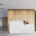 thumbnail image 1 of Haooyeah 86.8" Reception Desk with Lockable Drawer, Keyboard Tray, Storage Shelves & Cable Management, Marble Front Counter for Office, Hotel Lobby, Meeting Room, 1 of 9