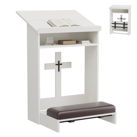Haooyeah Foldable Kneeling Prayer Bench, Padded Kneeler, Tilted Tabletop, Storage Shelf, Reinforced Frame, White