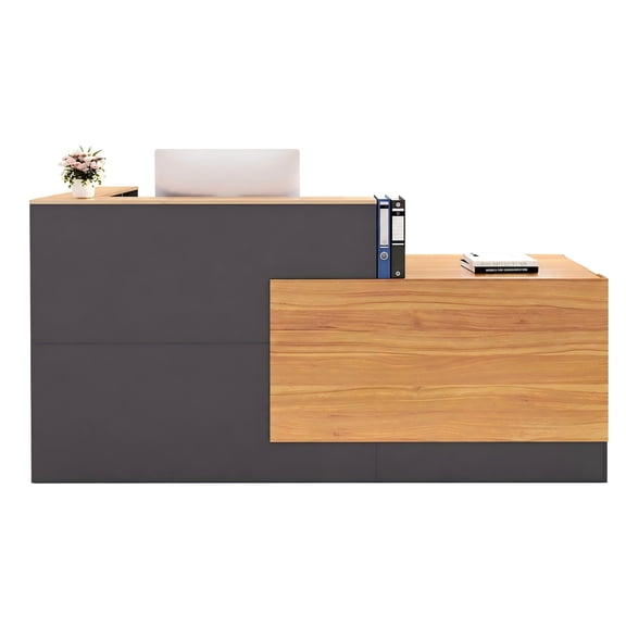 Haooyeah Large Reception Desk with Lockable Drawers & Filing Cabinet, Keyboard Tray, Storage Shelves & Cable Management, Front Counter for Office, Store, Hotel, Grey