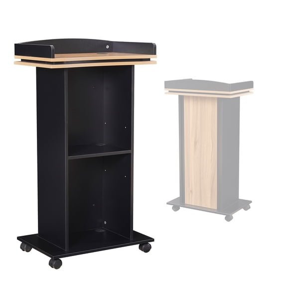 Haooyeah 42.5 in Rolling and Adjustable Shelf Engineered Wood Floor Lecterns with Wheels, Black