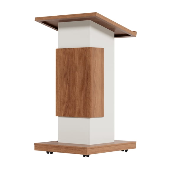 Haooyeah Modern Wood and White Podium with Cable Management and Book Stopper, Brown & White