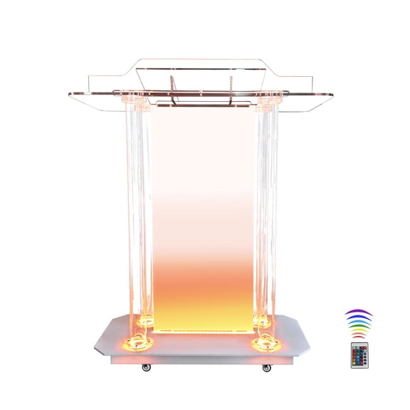 Haooyeah Transparent LED Acrylic Floor Podium with Wheels & Remote, 45.7” Church Lectern